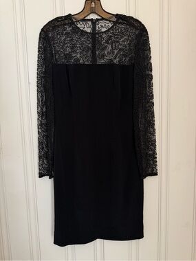 Black Long Sleeve Sheer Lace Yoke Cocktail Dress